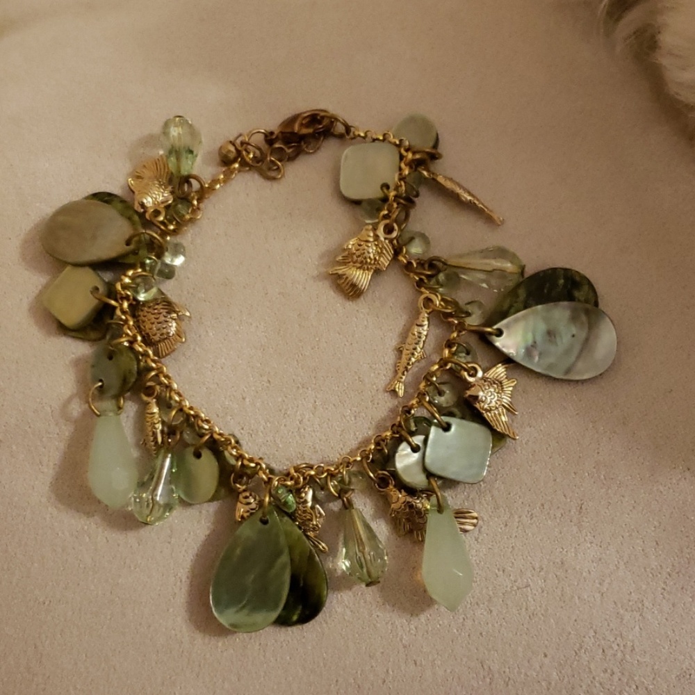 Katherine k green and gold bracelet w fish